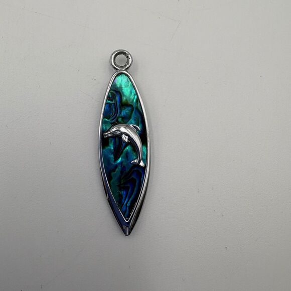 Paua Abalone Dolphin Pendant Blue Silver Toned - Picture 1 of 4